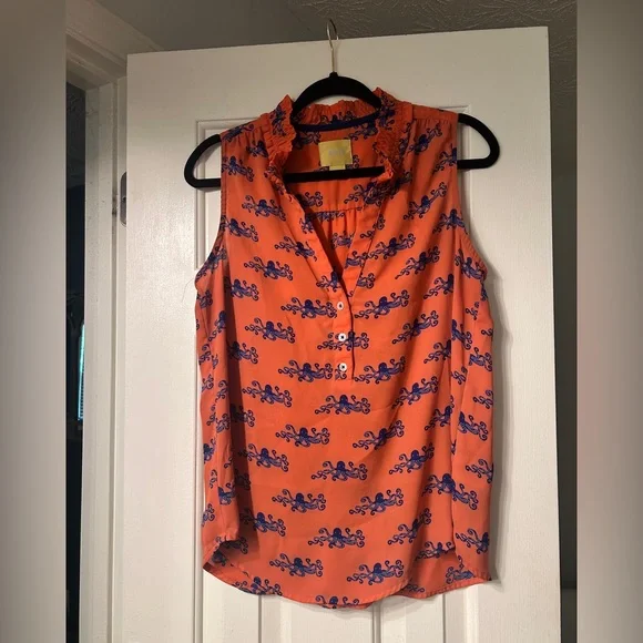 Maeve Size 6 Top Sleeveless Coral and Navy Top Octopus Pattern Anthropologie - Picture 3 of 8